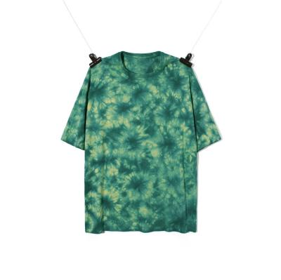 China New Brand Forest Green Tie Dyed Anti-pilling Summer Street Fashion Irregular Shorts Sheath Loose Men's Round Neck T-shirt for sale