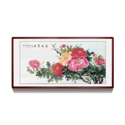 China Warm Eco-friendly Recyclable Materials Peony Flower Wall Picture Paintings Printing Chinese Painting Art Pink Poster Wall Paintings for Living Room Pop Art Decor for sale