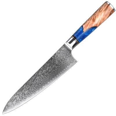 China 8 Inch Damascus Kitchen Chef Knife VG10 Meat Chef Knife Cleaver Cutting Meat Knife With Wooden Resin Handle for sale