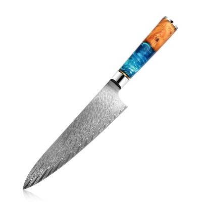 China Sustainable Blue Resin Damascus Handle 8inch Kitchen Chef Knife for sale