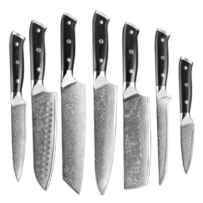 China Stored Handmade 67 Layers Of 7PCS Damascus Steel Knife Set High Carbon Steel Forged Chef Knife Set With Handle Group Of Ten for sale