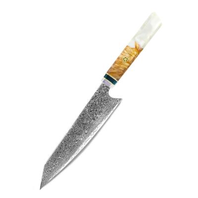 China 67Layers 8Inch Damascus Kitchen Chef Knife Octagonal Resin Handle VG10 Damascus Steel Kiritsuke Disposable Knife for sale