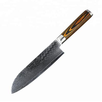 China Modern High Quality Pakka Wood Handle Santoku Japanese Damascus Knife for sale