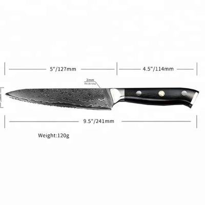 China Viable Handle G10 Damascus VG10 Steak Knife With Mosaic Rivet for sale