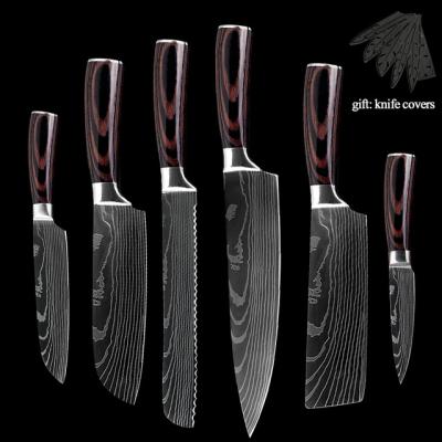 China Factory Disposable Drop Shipping 7CR17 High Carbon Stainless Steel Kitchen Knife Set With Plastic Sheath for sale