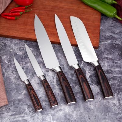 China High Carbon Stocked Pakka Wood Handle Stainless Steel 5PCS Kitchen Knife Set for sale