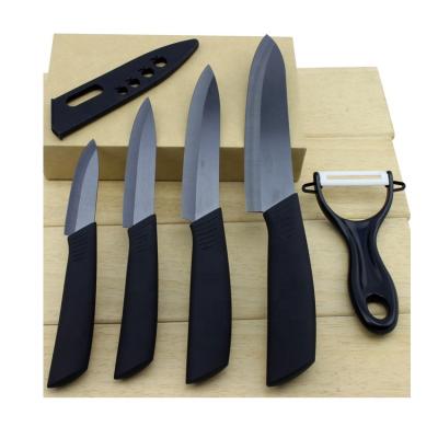 China Black Blade Stocked Ceramic Knife Set 3 4 5 6 Inch + Peelers + Acrylic Stand for sale