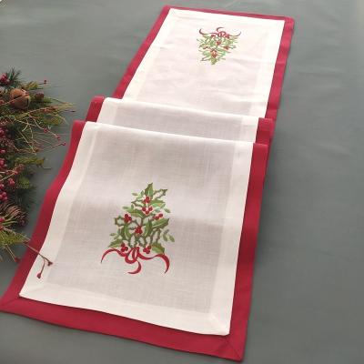 China Natural Red Embroidered Christmas Tree Tablecloth Table Runner for sale