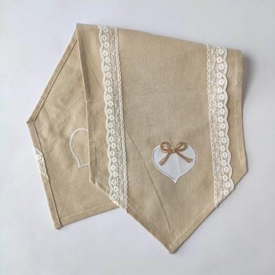 China Disposable Natural Linen Look Table Cloth Table Runner With Lace Trim for sale