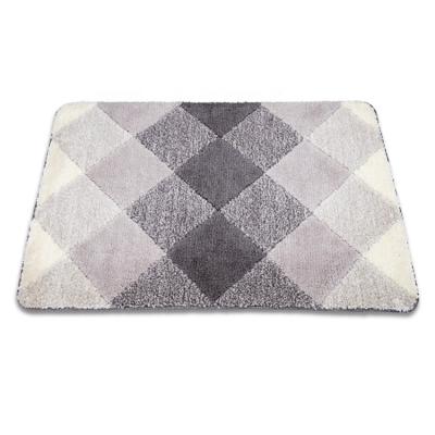 China 2021 Diamond Jacquard Pattern Washable Gray Floor Mat Washable Blanket Rug With Strip Backing for sale