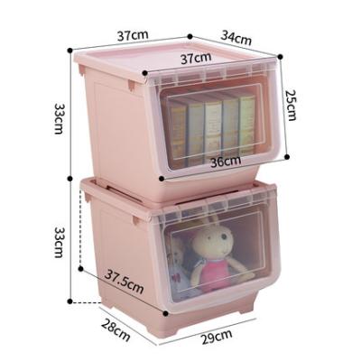 China Eco-Friendly Superimposed Sundries Open Front Tilt Pile Sustainable Plastic Storage Bin With Lid for sale