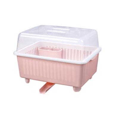 China Large Capacity Storage Ventilation 2 Tiers Stored Plastic Dish Drying Rack With Cover for sale