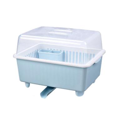 China High Quality Plastic Stocked Utensil Storage Box Drainer Dish Drying Rack With Cover for sale