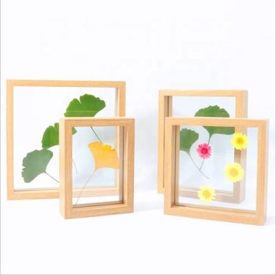 China Double Square DIY Simple Glass Wood Creative Photo Table Frame for sale