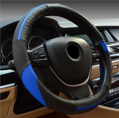 China New Universal Luxury Car Wheel Cover Genuine Leather Steering Wheel Cover Blue Red Blue Steering Wheel Cover for sale