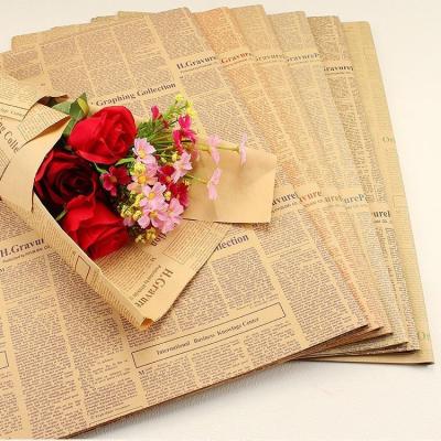 China Double Sided English Retro Newspaper Gift Paper Floral Shop Bouquet Wrap Floral Packaging Paper for sale