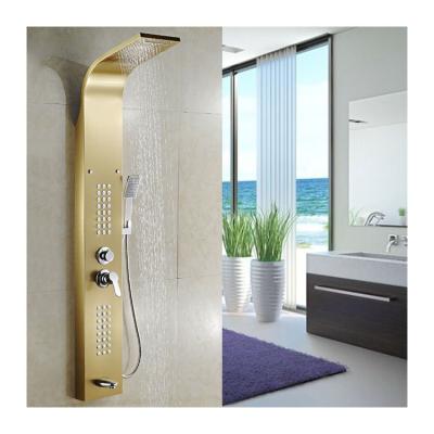 China New Design Slide Bar Gold Nickel Free Brushed Shower Panel Enjoy Waterfall Spa Jets Shower Wall Panel for sale