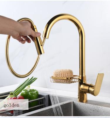 China Luxury Metered Faucets Pull Out Black Gold Bathroom Basin Kitchen Faucet Pull Down Faucet for sale