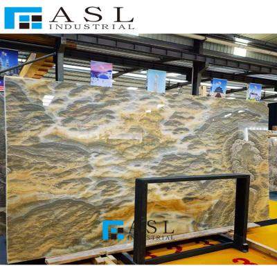 China Modern natural polished marble translucent onyx panel background be bright backlit panels libro matched black onyx wall background for sale