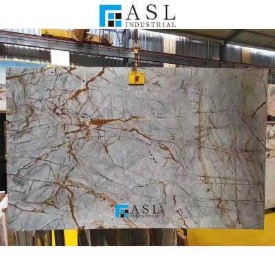 China Brazilian Modern Bookmatched Roma Quartzite Slab Blue, Quartzite Countertops for sale