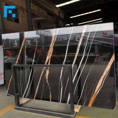 China Modern custom pure natural black marble with iran gold black vein marble line of gold veins tunisa black gold stlaurent marble tiles for sale