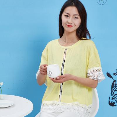 China Blusa Breathable Women Girls Lace Crochet Shirts Cotton Blouse Tops Summer Ladies Female T-shirt Short Sleeve Blouse Stocklots for sale