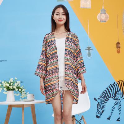 China Blusa Verano Anti-pilling Kimono Summer Sun Protection Kimono Loose Shawl Beach Wear Printed Cardigan Women Shirts Chiffon Tops Blouse Stocklots for sale