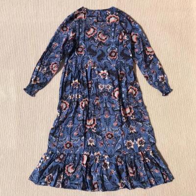 China New Style Ladies 100% Floral Viscous Breathable Dress Women's Long Sleeve Casual Dress for sale