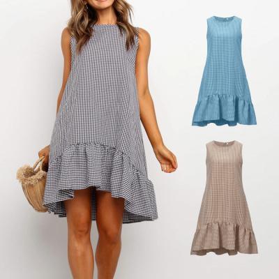 China ZC00141Summer Anti-Static Women Dresses Ruffles Lattice Woman Mini Sleeveless Casual Loose Dresses for sale