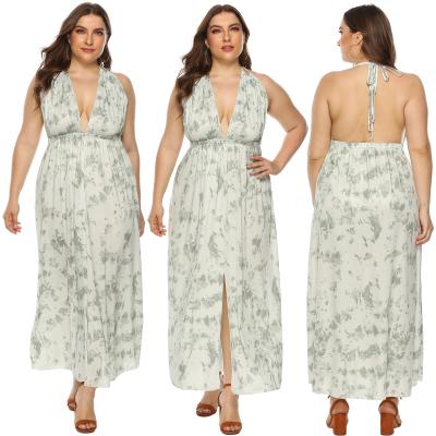 China 2020 Best Selling Women Pleated Halter Boho Beach Maxi Dress Hanging Neck Chiffon Anti-Static Dresses Plus Size for sale