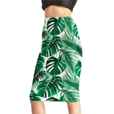 China 2020 Hot Green Plus Size Women's Amazon Leaf Digital Print Skirts Knee Length Skirts For Office Ladies for sale