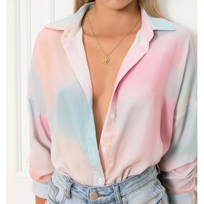 China 2020 Tie Dye Gradient Print Anti-pilling Long Sleeve T-shirts Ladies Blouse Plus Size Women's Blouse And Tops for sale