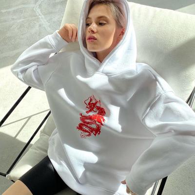 China Anti-wrinkle autumn fashion dragon printing oversized hooded loose hooded sweatshirts women's long sleeve hoodie for sale