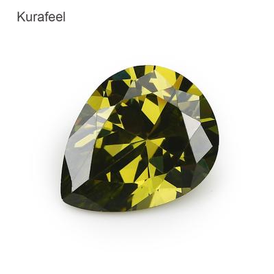 China Fire Factory Wholesale AAA Drop Shaped Medium Olive Green Color Or Synthetic Zirconia 2X3~13X18mm Pear Shaped Cut Zirconia for sale