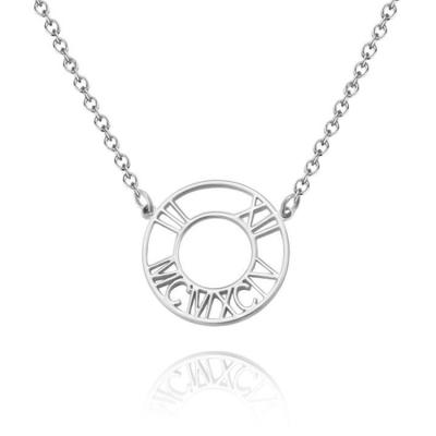 China TRENDY Roman Numeral Round Ring Pendant Mother's Day Fashion Charm Necklace for sale