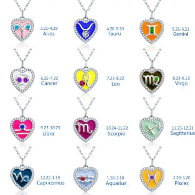 China Beauty Creative Mother's Day Constellations Explosive Heart Shaped Ladies The Twelve Inlaid Birthstone Custom Photo Pendant Necklace for sale