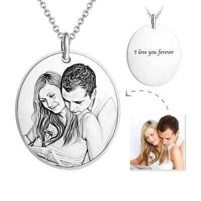 China TRENDY Private Customized Oval Shape Men's and Women's Mother's Day Photo Lettering Pendant Necklace for sale