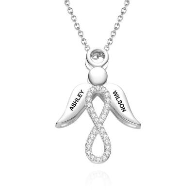 China TRENDY Mother's Day Customized Name Angel Wings Shiny Zircon Women Jewelry Infinity Necklace for sale