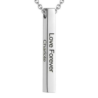 China TRENDY Mother's Day Customized Logo Engraved Name 3D Vertical Bar Pendant Necklace for sale