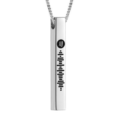 China Custom Mother's Day Spotify Code Music TRENDY 3D Necklace Engraving Vertical Bar Necklace Stainless Steel for sale