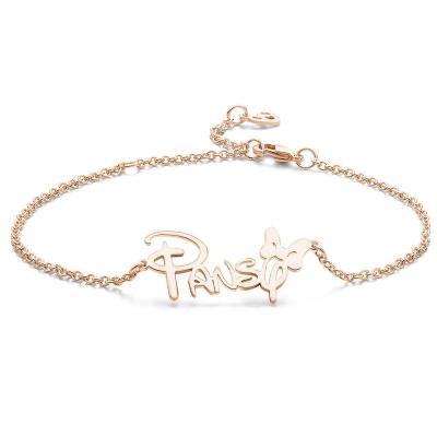 China 2021 FASHIONABLE Mother's Day Creative Custom Children's Name Butterfly Bracelet 18K Rose Gold and Silver for sale