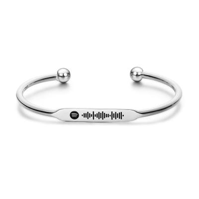 China FASHIONABLE Mother's Day Private Label Spotify Code Customized Coding Music Symbol Engraving Silver Bracelet Jewelry for sale