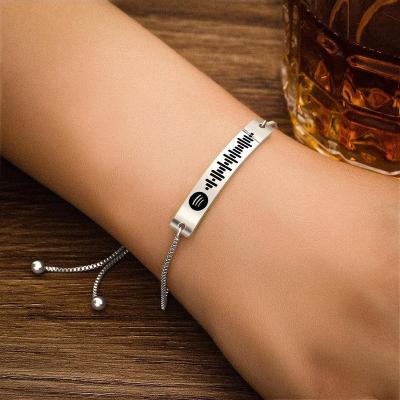 China TRENDY MOTHER'S DAY Customized Engrave Code Symbol Coding Spotify Code Music Bar Bracelet Plating 18K Stainless Steel for sale