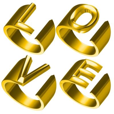 China CLASSIC A-Z Uppercase 26 Letter Ring Plated 18K Real Gold Opening Adjustable Man Women Shape Jewelry Rings for sale