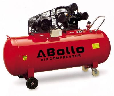 China W type three cylinders 7.5kw lubricated air compressor with 300L capacity belt portable air compressor for sale