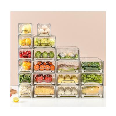 China Fresh Preservation Refrigerator Drawer Storage Kitchen Fruit Vegetable Egg Food Small Refrigerated Stacked Plastic Storage Boxes for sale