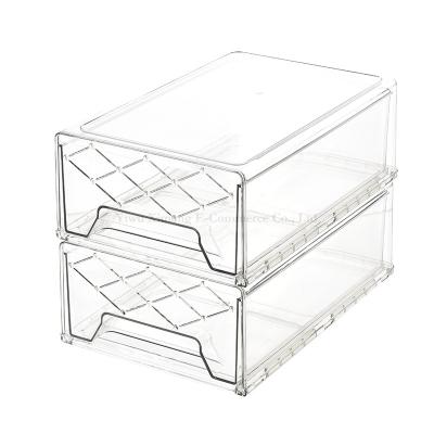 China Fresh Preservation Large Refrigerator Drawer Storage Kitchen Fruit Vegetable Egg Food Refrigerated Stacked Plastic Storage Boxes for sale