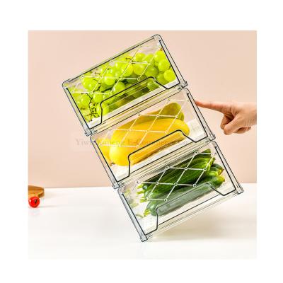 China Freshness Preservation Large With Board Refrigerator Drawer Storage Kitchen Fruit Vegetables Eggs Food Refrigerated Stacked Plastic Storage Boxes for sale