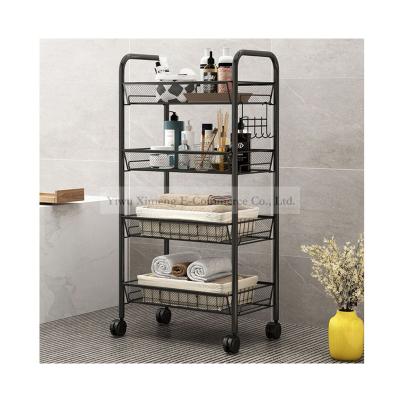 China Viable Household Basket Rack Vegetable Floor Holding 4 Layers Kitchen Cart Mesh Hollow Design Fruit Shelf for sale