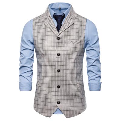 China 10730-SE38 Breathable V-neck Plaid Print Cotton Casual Plus Size Mens Vest Sehe Fashion for sale